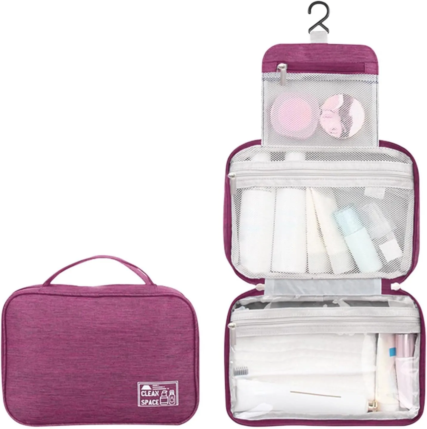 Makeup Toiletry Bag Travel Makeup Cosmetic Bag Large Hanging Toiletry Bag Storage with 3 Compartments Travel Organizer for Men and Women