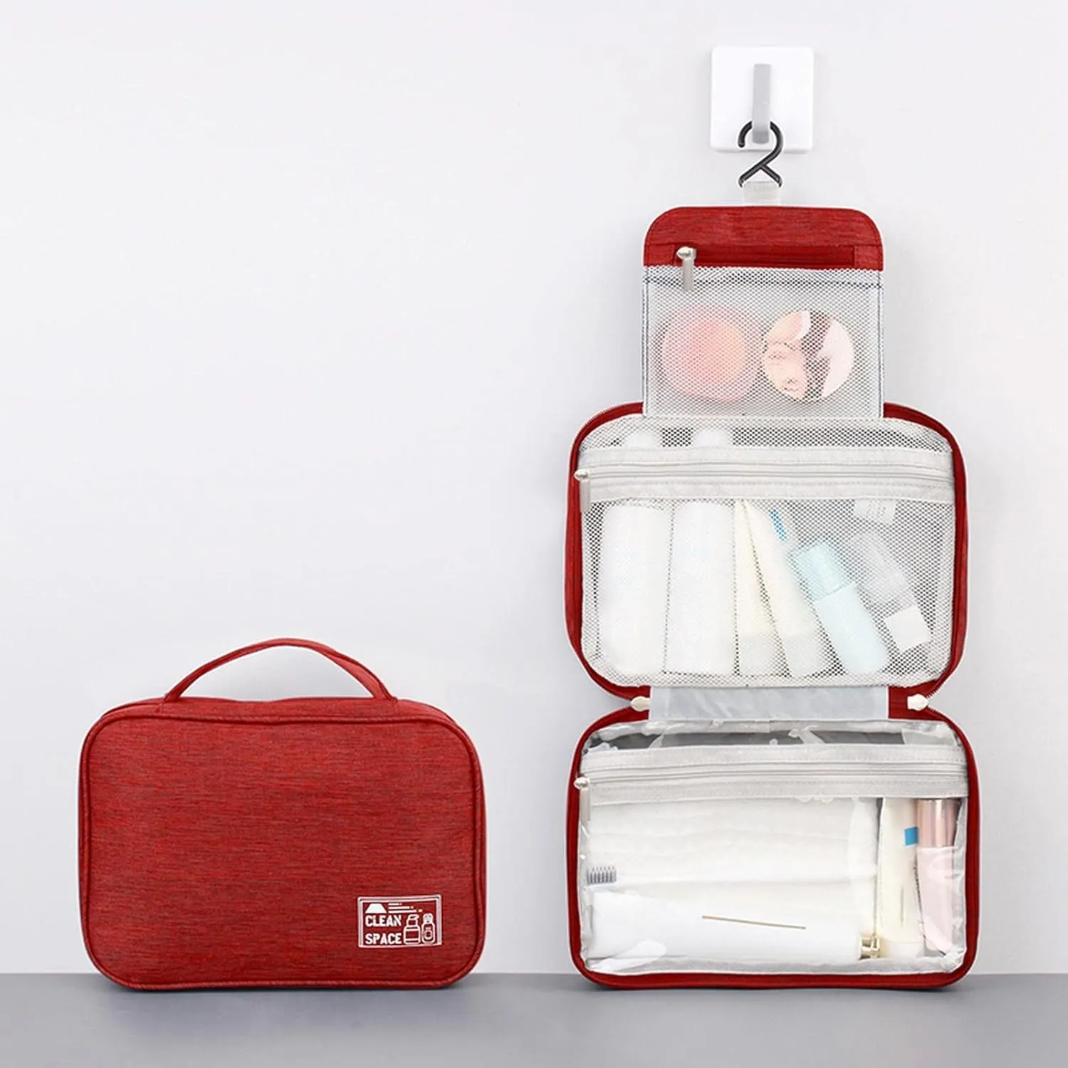 Makeup Toiletry Bag Travel Makeup Cosmetic Bag Large Hanging Toiletry Bag Storage with 3 Compartments Travel Organizer for Men and Women