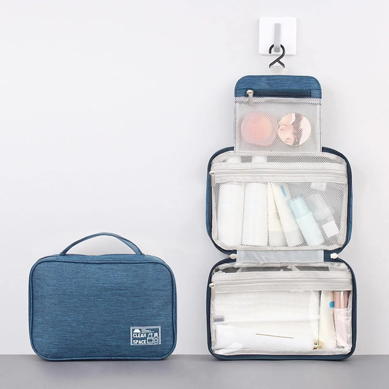 Makeup Toiletry Bag Travel Makeup Cosmetic Bag Large Hanging Toiletry Bag Storage with 3 Compartments Travel Organizer for Men and Women
