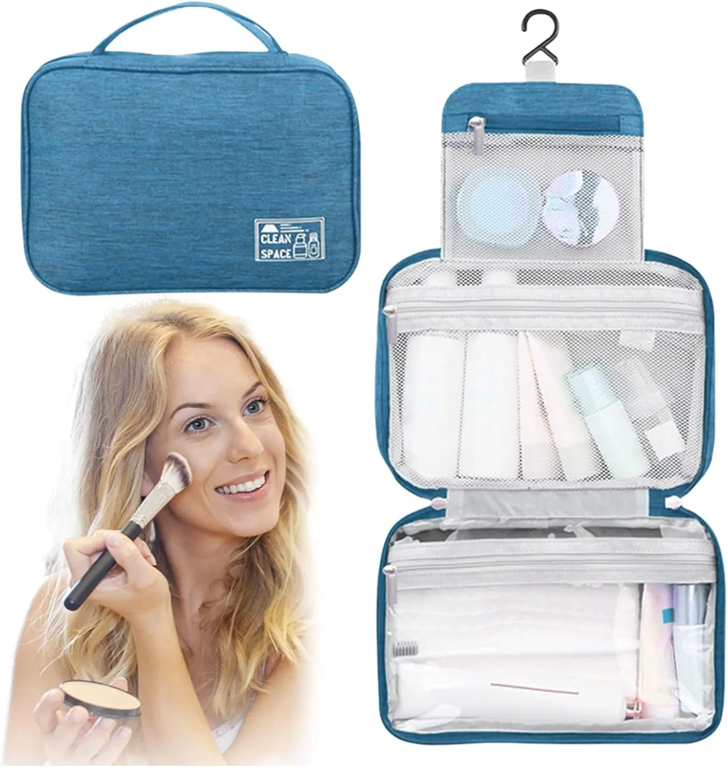 Makeup Toiletry Bag Travel Makeup Cosmetic Bag Large Hanging Toiletry Bag Storage with 3 Compartments Travel Organizer for Men and Women