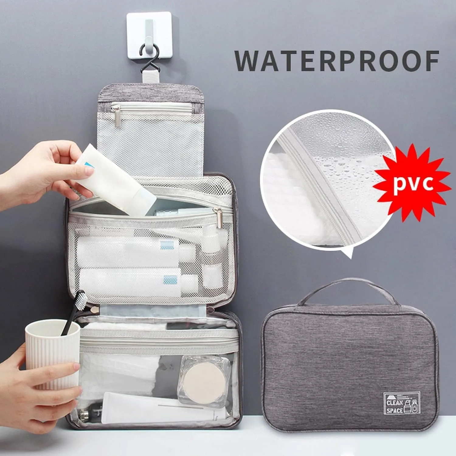 Makeup Toiletry Bag Travel Makeup Cosmetic Bag Large Hanging Toiletry Bag Storage with 3 Compartments Travel Organizer for Men and Women