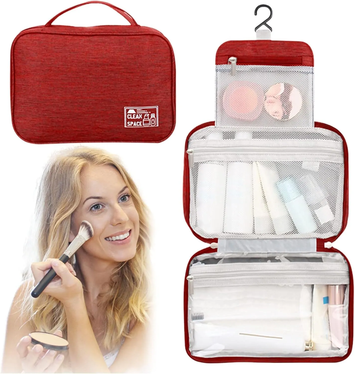 Makeup Toiletry Bag Travel Makeup Cosmetic Bag Large Hanging Toiletry Bag Storage with 3 Compartments Travel Organizer for Men and Women