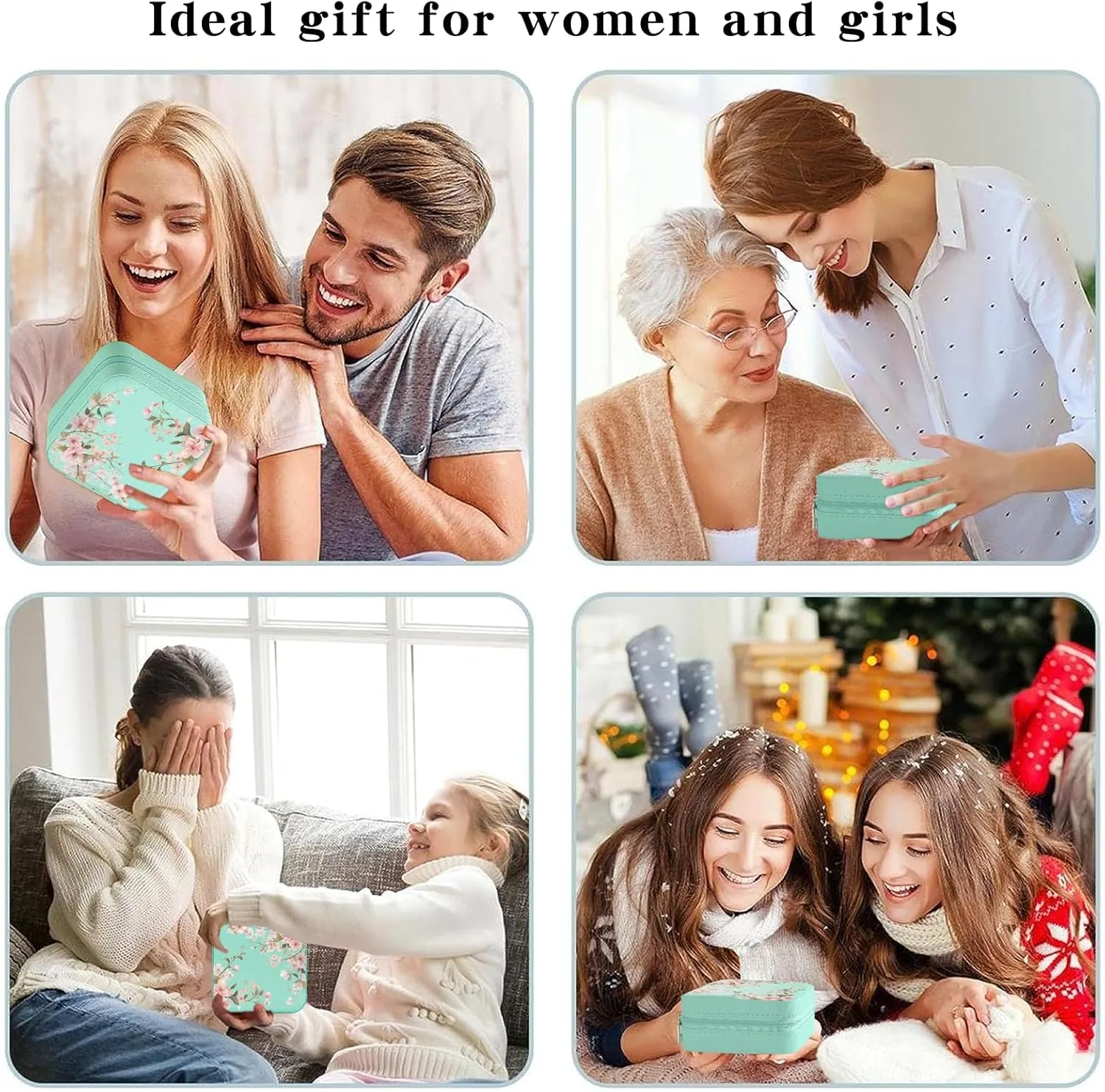 MAYCARI Teal Green Leather Square Travel Makeup Bag Floral Bloom FlowersLeather Makeup Case Portable Jewelry Organizer Case for Women Daughter Mother Birthday Christmas Gifts