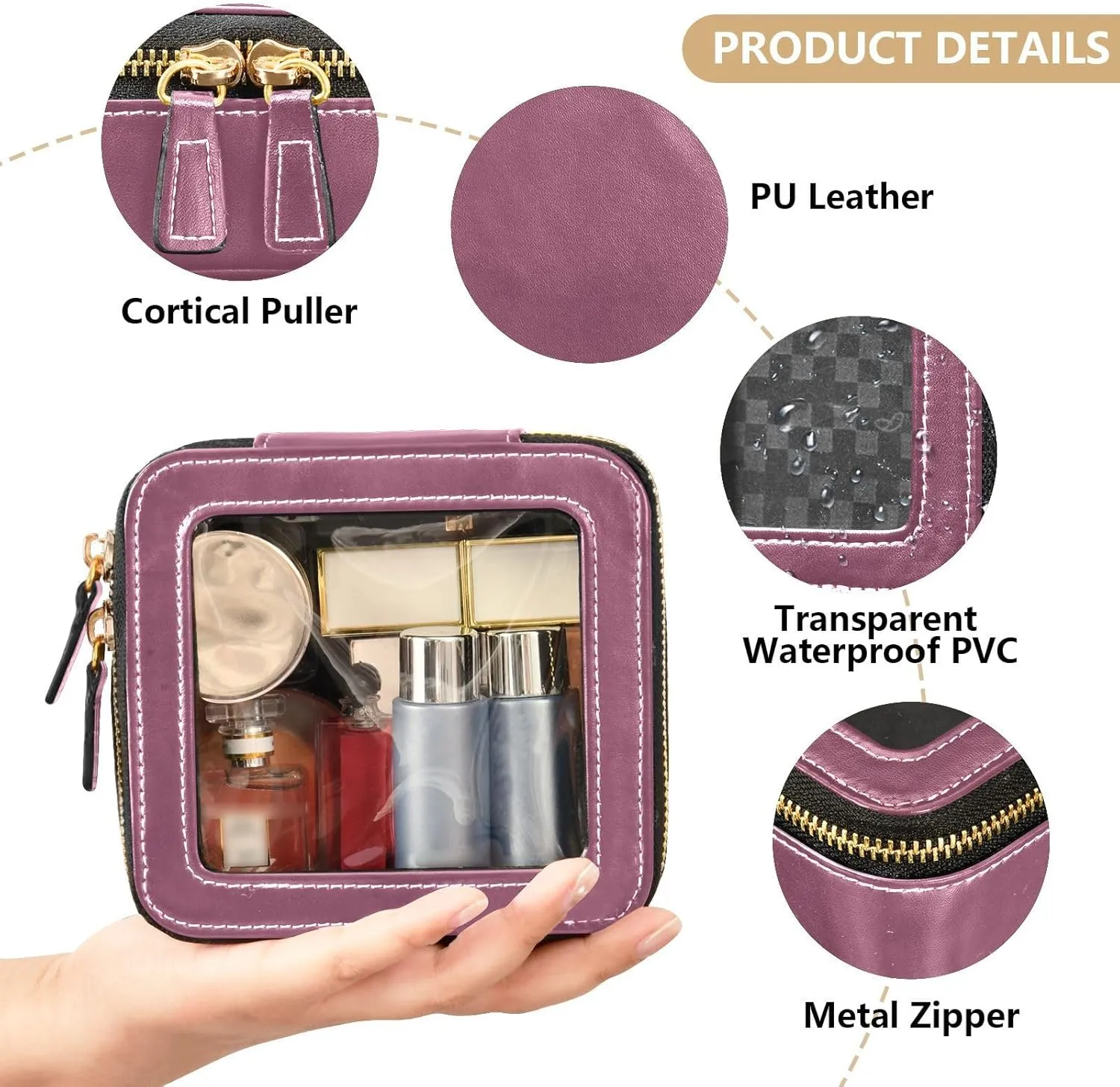 MCHIVER Deep Red Cosmetic Bags Clear Makeup Bag Travel Toiletry Bag with Zipper Small Makeup Organizer for Women Girls