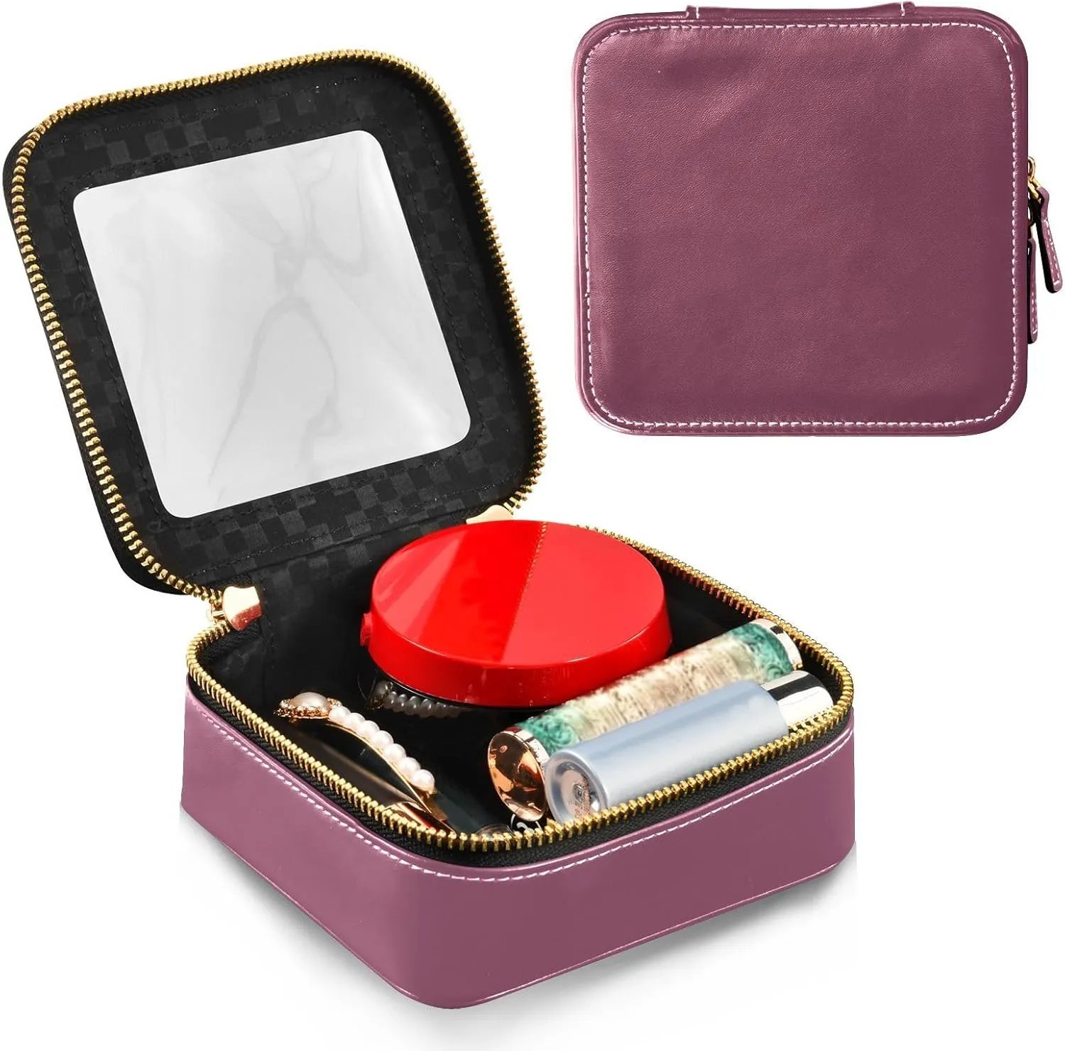 MCHIVER Deep Red Cosmetic Bags Clear Makeup Bag Travel Toiletry Bag with Zipper Small Makeup Organizer for Women Girls