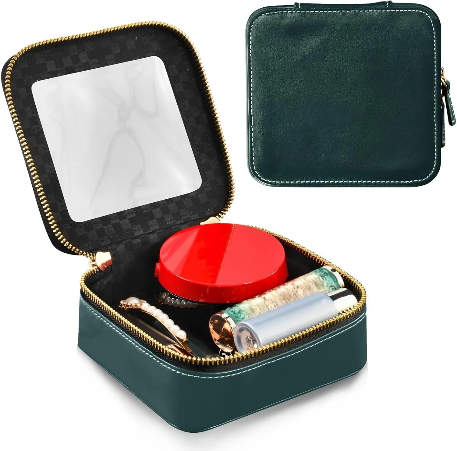 MCHIVER Emerald Green Cosmetic Bags Clear Makeup Bag Travel Toiletry Bag with Zipper Mini Makeup Organizer for Girls Women