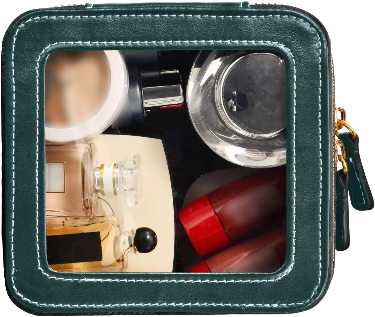 MCHIVER Emerald Green Cosmetic Bags Clear Makeup Bag Travel Toiletry Bag with Zipper Mini Makeup Organizer for Girls Women
