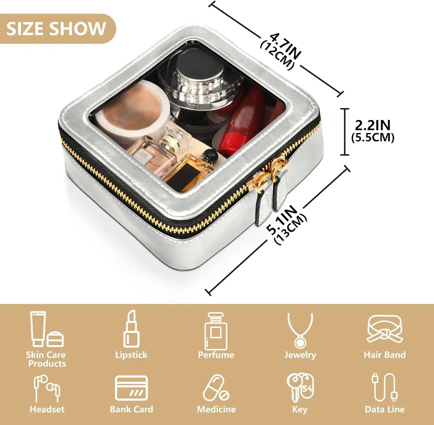 MCHIVER Light Grey Cosmetic Bags Clear Makeup Bag Travel Toiletry Bag with Zipper Mini Cosmetic Pouch for Women Girl