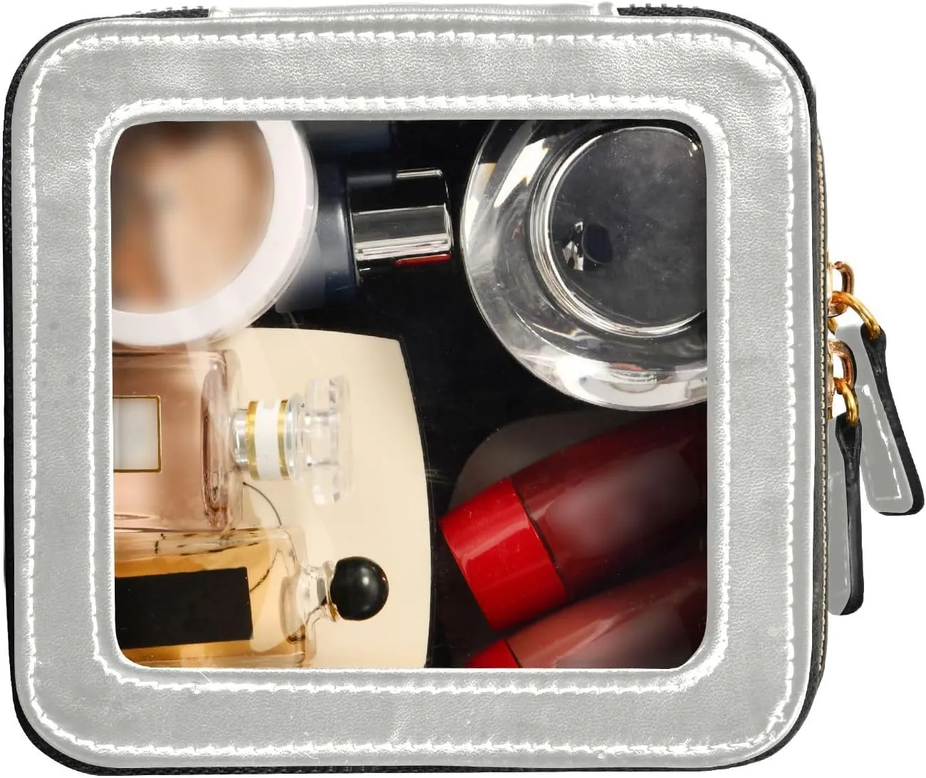 MCHIVER Light Grey Cosmetic Bags Clear Makeup Bag Travel Toiletry Bag with Zipper Mini Cosmetic Pouch for Women Girl