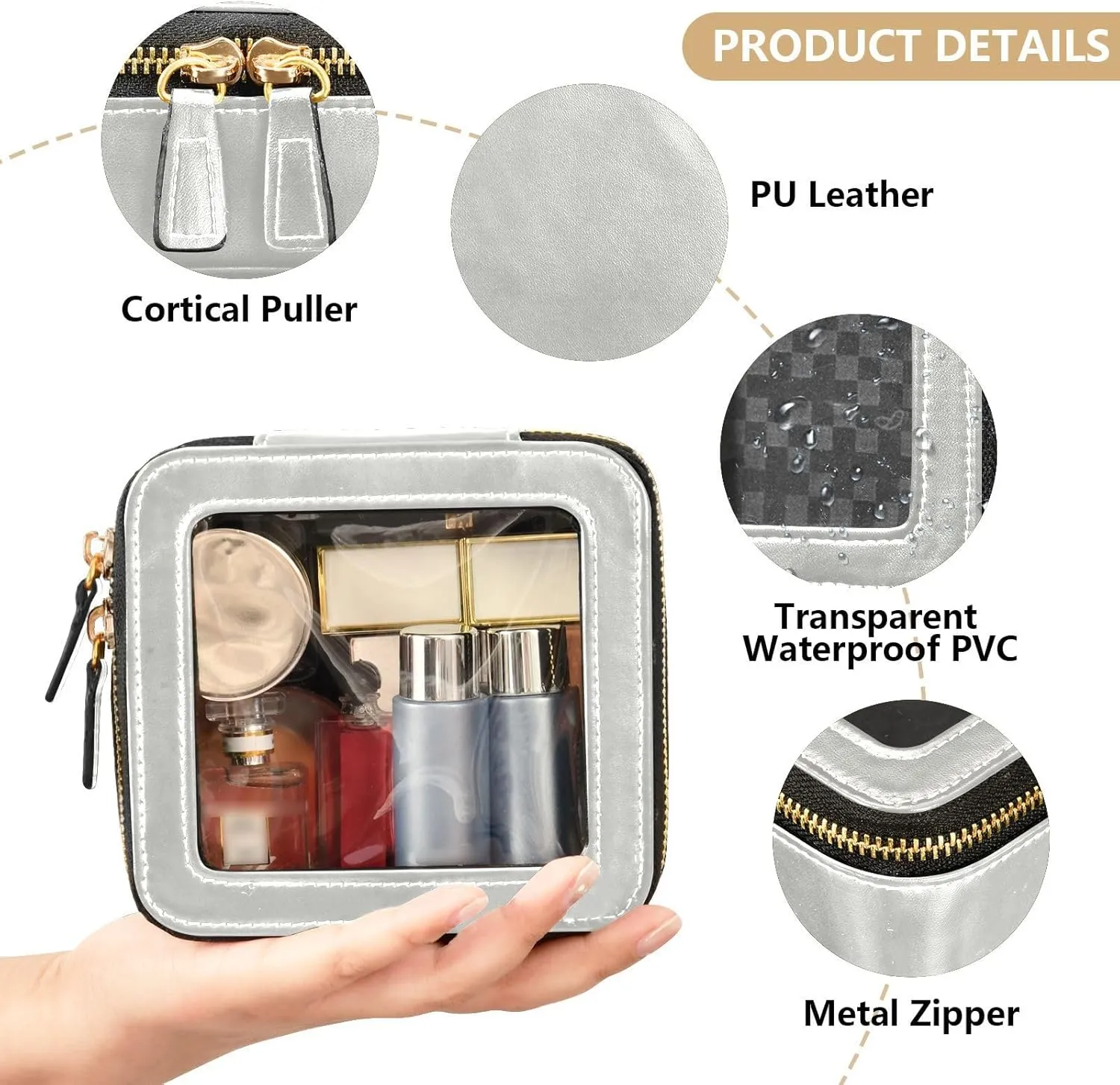 MCHIVER Light Grey Cosmetic Bags Clear Makeup Bag Travel Toiletry Bag with Zipper Mini Cosmetic Pouch for Women Girl