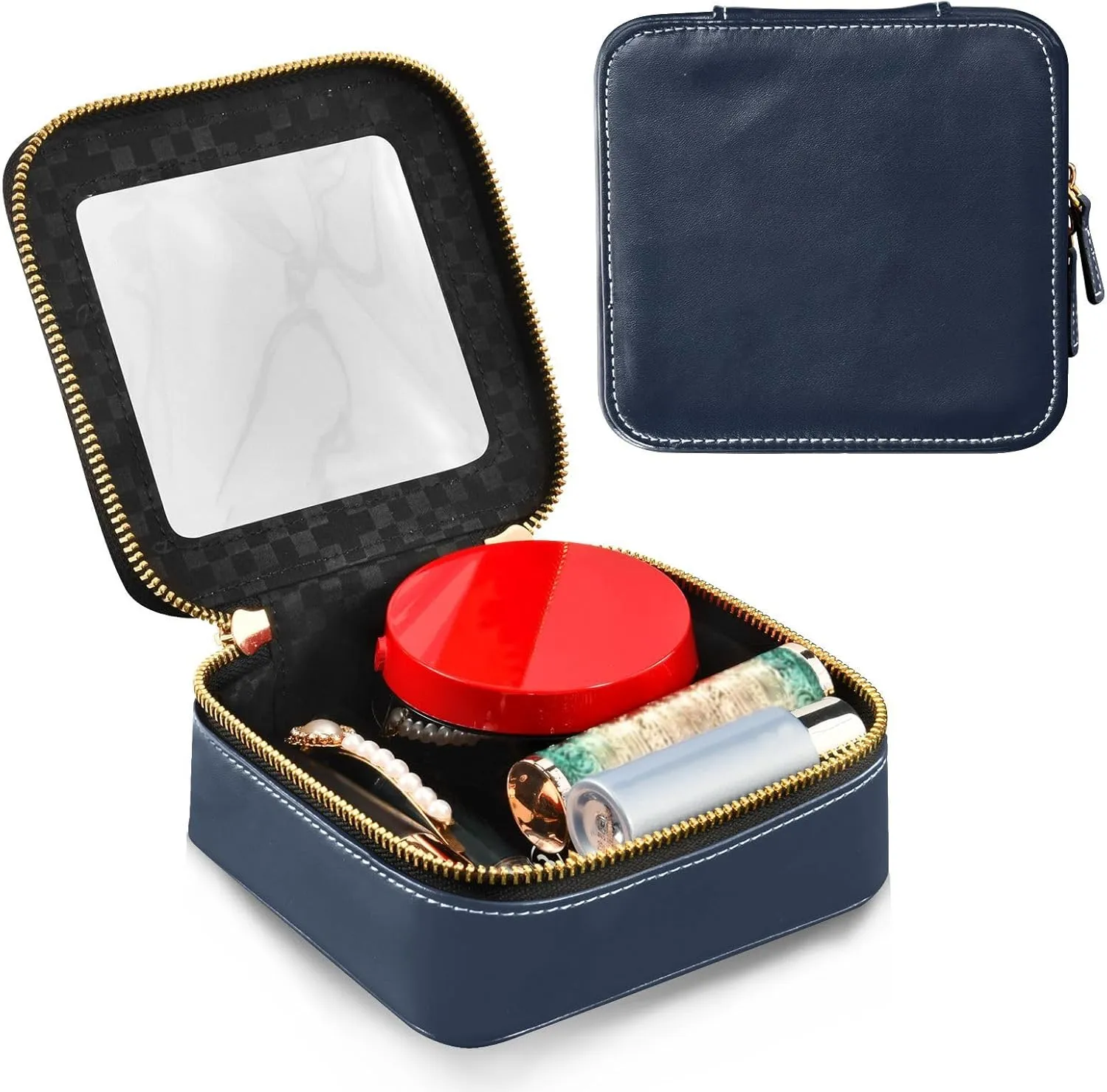 MCHIVER Navy Blue Cosmetic Bags Clear Makeup Bag Travel Toiletry Bag with Zipper Mini Makeup Pouch for Girls Women