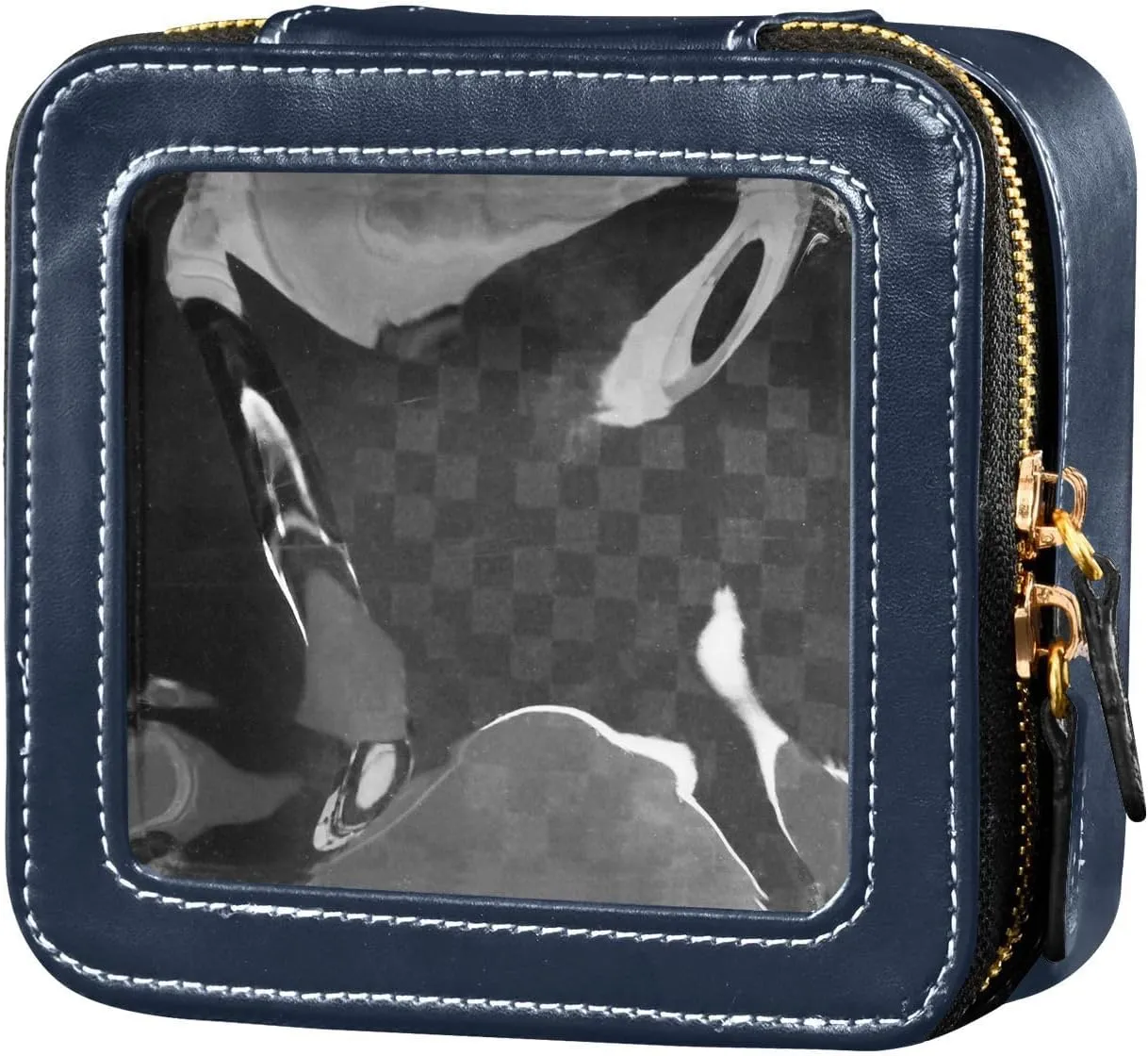 MCHIVER Navy Blue Cosmetic Bags Clear Makeup Bag Travel Toiletry Bag with Zipper Mini Makeup Pouch for Girls Women