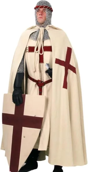 Medieval Halloween Knight Crusader Cloak Templar Surcoat Hooded Cap Warrior Outfit Reenactment SCA(S-6XL)