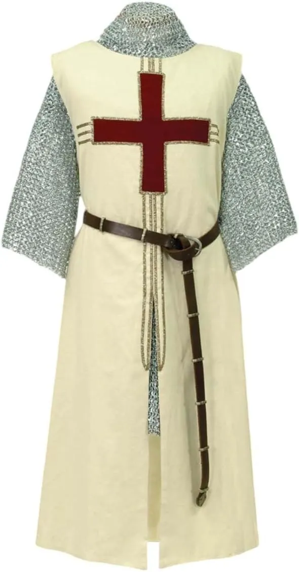 Medieval Halloween Knight Crusader Cloak Templar Surcoat Hooded Cap Warrior Outfit Reenactment SCA(S-6XL)