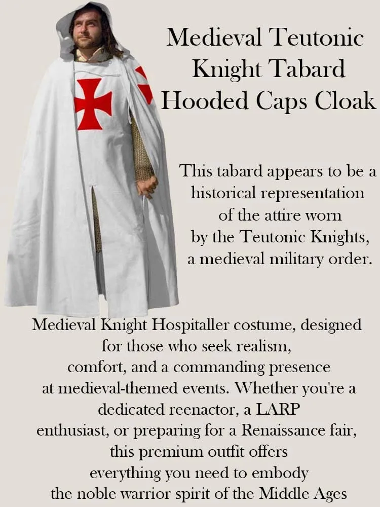 Medieval Handmade Knight Cloak & Tunic Templar Costume Hooded Renaissance Fairs Historical Dress Outfit Cosplay LARP