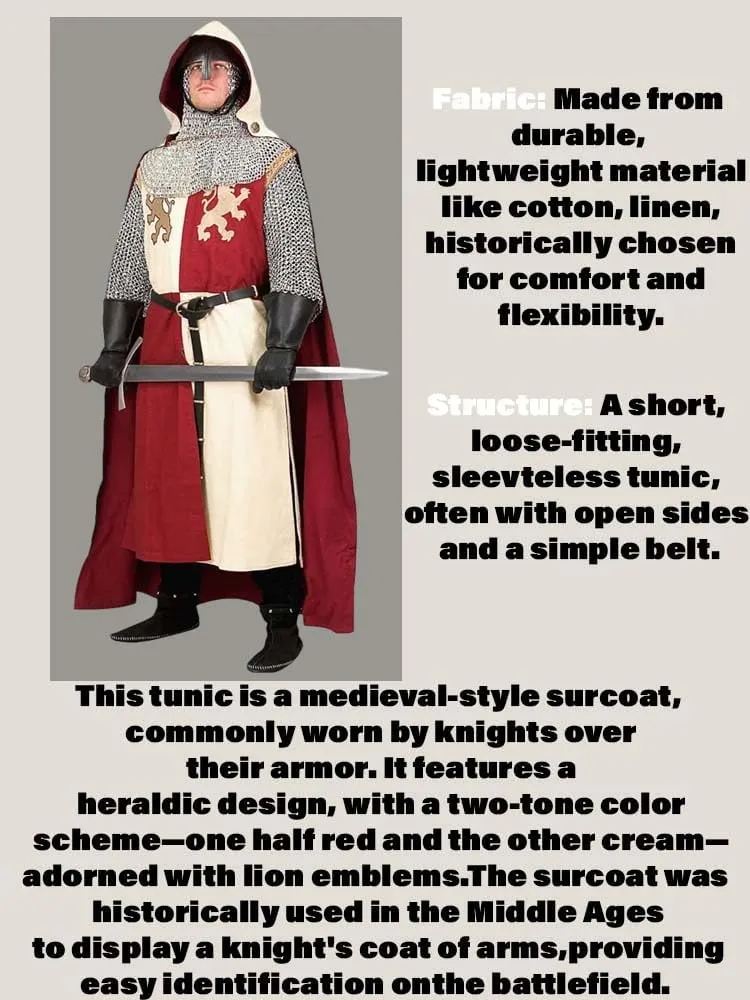 Medieval Knight Embroidery Lionheart Assassian Creed Tunic Ridding Cape Cloak LARP Costume