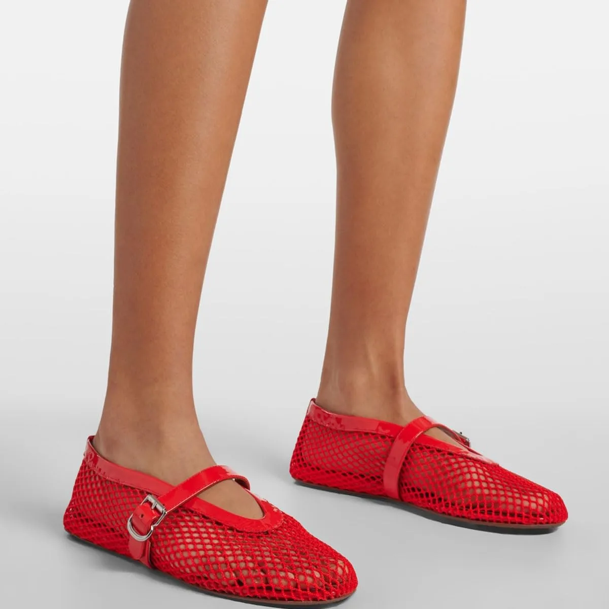 MeiLuSi Ballet Flats for Women, Mary Janes Flats Metal Buckle Strap Mesh Perforated Mary Jane Comfortable Ballerina Flat Shoes