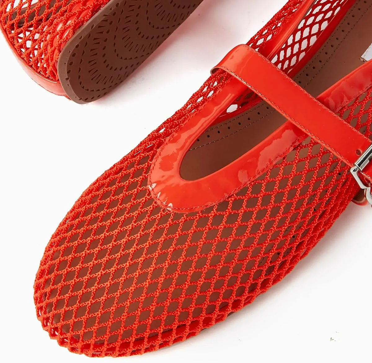 MeiLuSi Ballet Flats for Women, Mary Janes Flats Metal Buckle Strap Mesh Perforated Mary Jane Comfortable Ballerina Flat Shoes