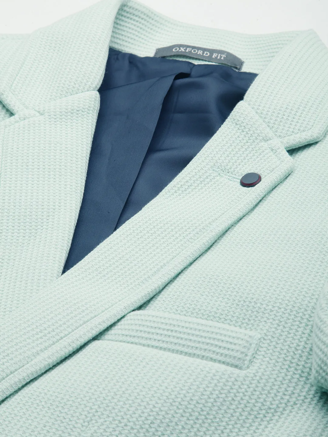 Men Sea Green Self Design Single-Breasted Casual Blazers