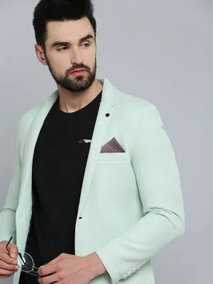 Men Sea Green Self Design Single-Breasted Casual Blazers