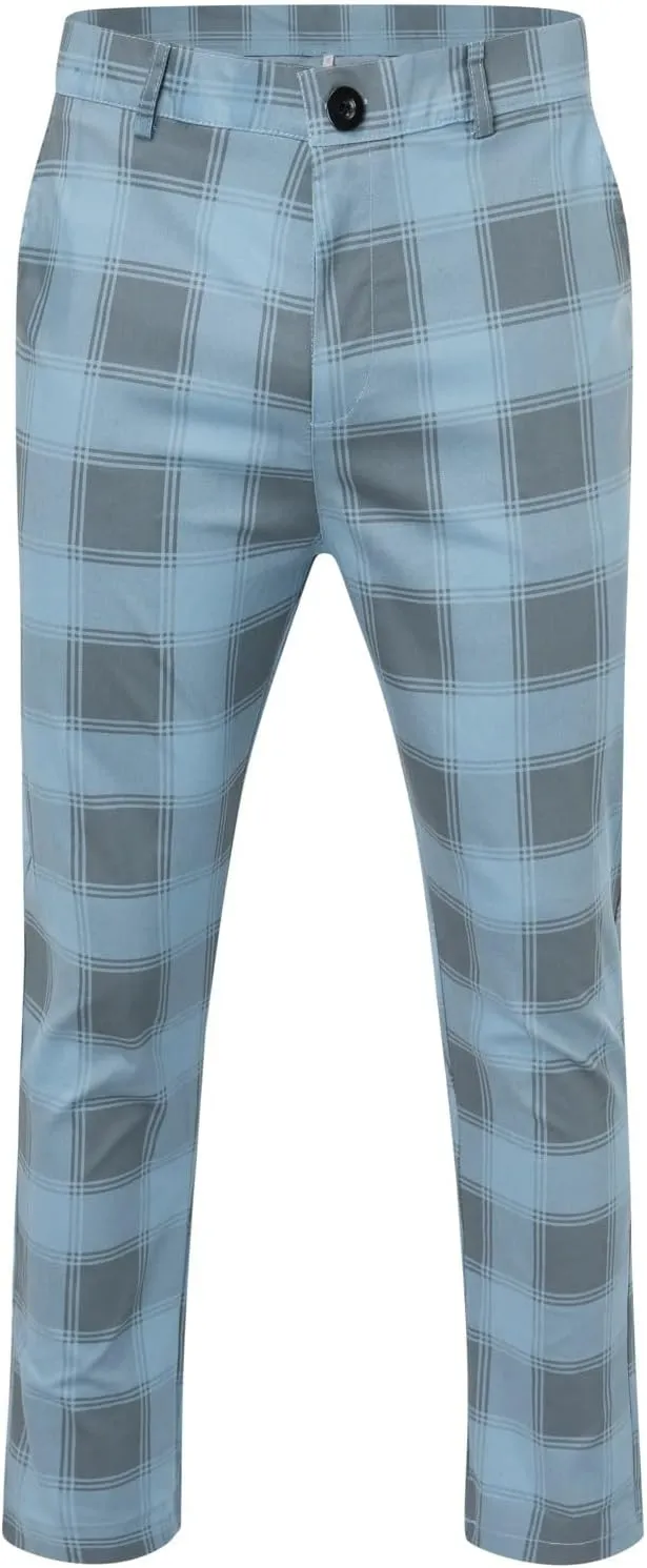 Mens Dress Pants Plaid Slim Fit Casual Golf Pants Zip Off Flat Front Stretch Business Pencil Chino Pants with Pockets