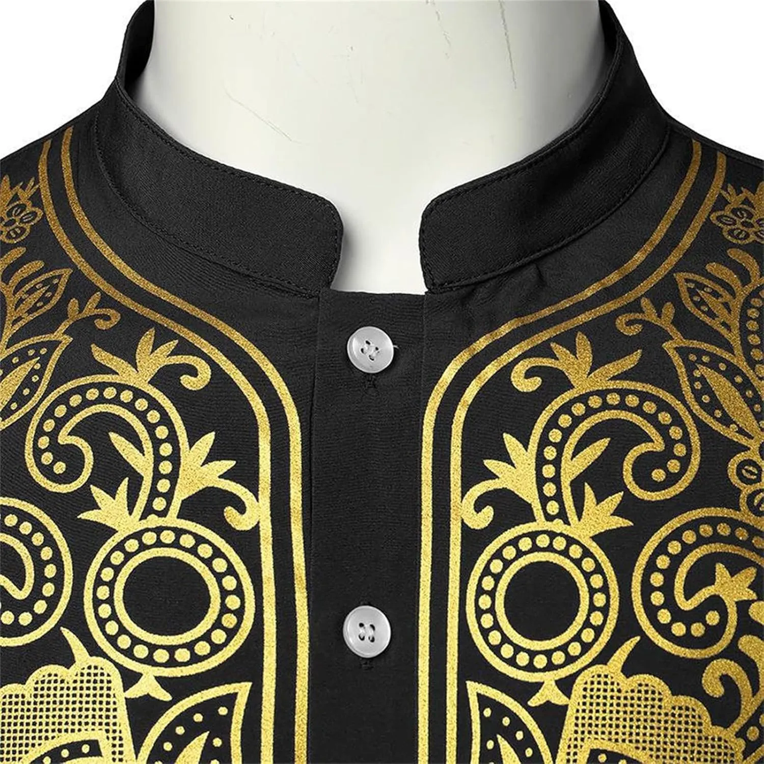 Men's Henley Shirts Loose Fit Long Sleeve Muslim Thobe Button Up Kaftan Thobe Side Split Kaftan Thobe with Pockets