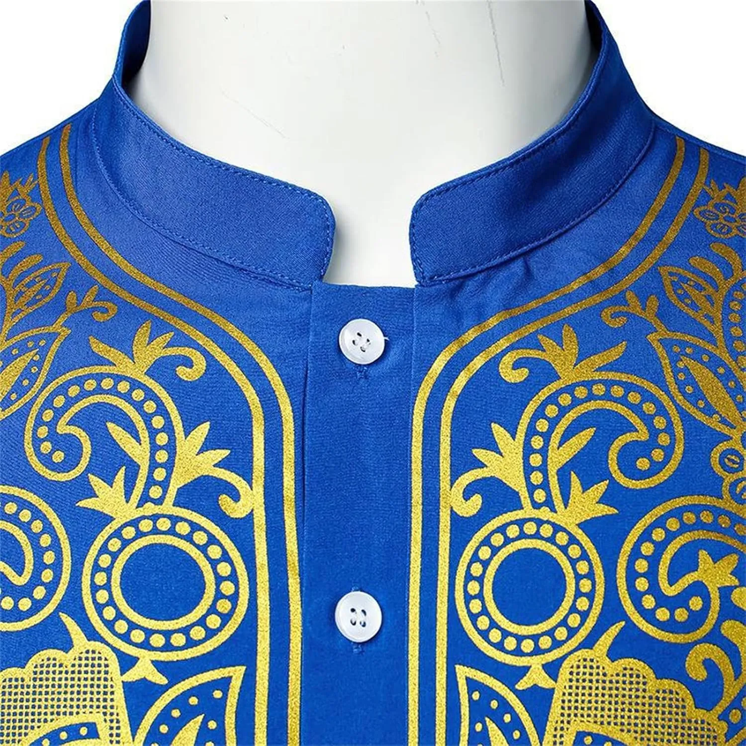 Men's Henley Shirts Loose Fit Long Sleeve Muslim Thobe Button Up Kaftan Thobe Side Split Kaftan Thobe with Pockets