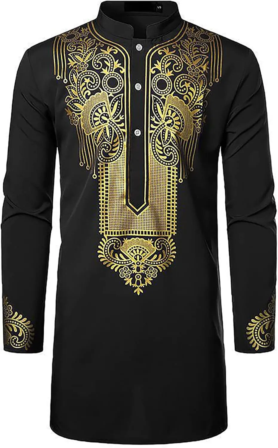 Men's Henley Shirts Loose Fit Long Sleeve Muslim Thobe Button Up Kaftan Thobe Side Split Kaftan Thobe with Pockets