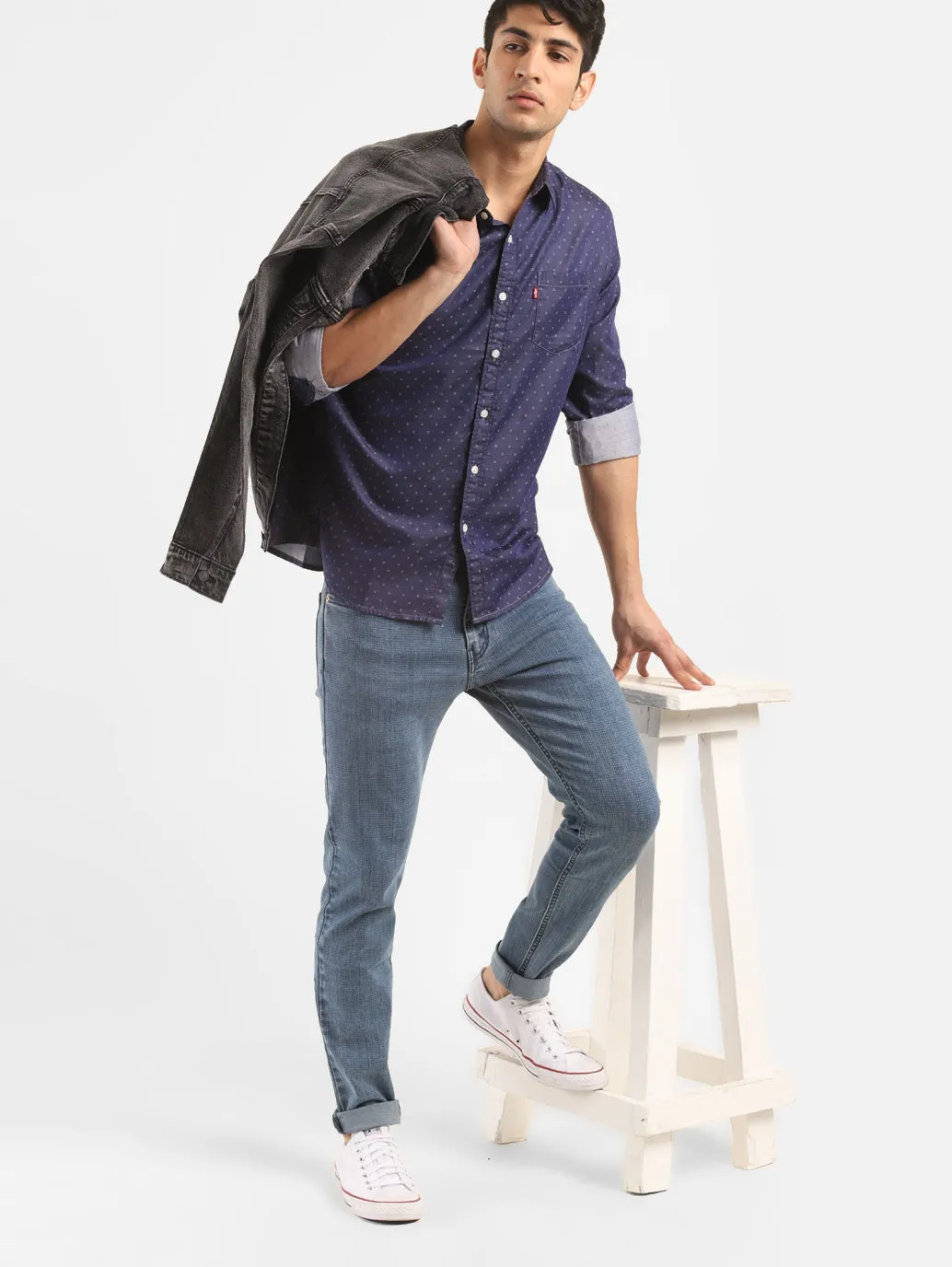 Men's Navy Printed Slim Fit Shirt