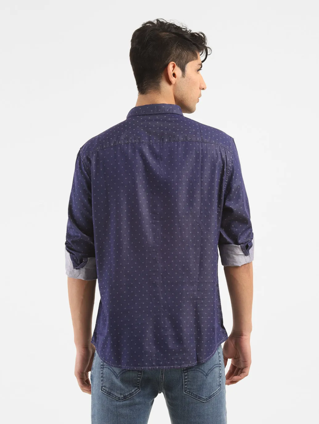 Men's Navy Printed Slim Fit Shirt