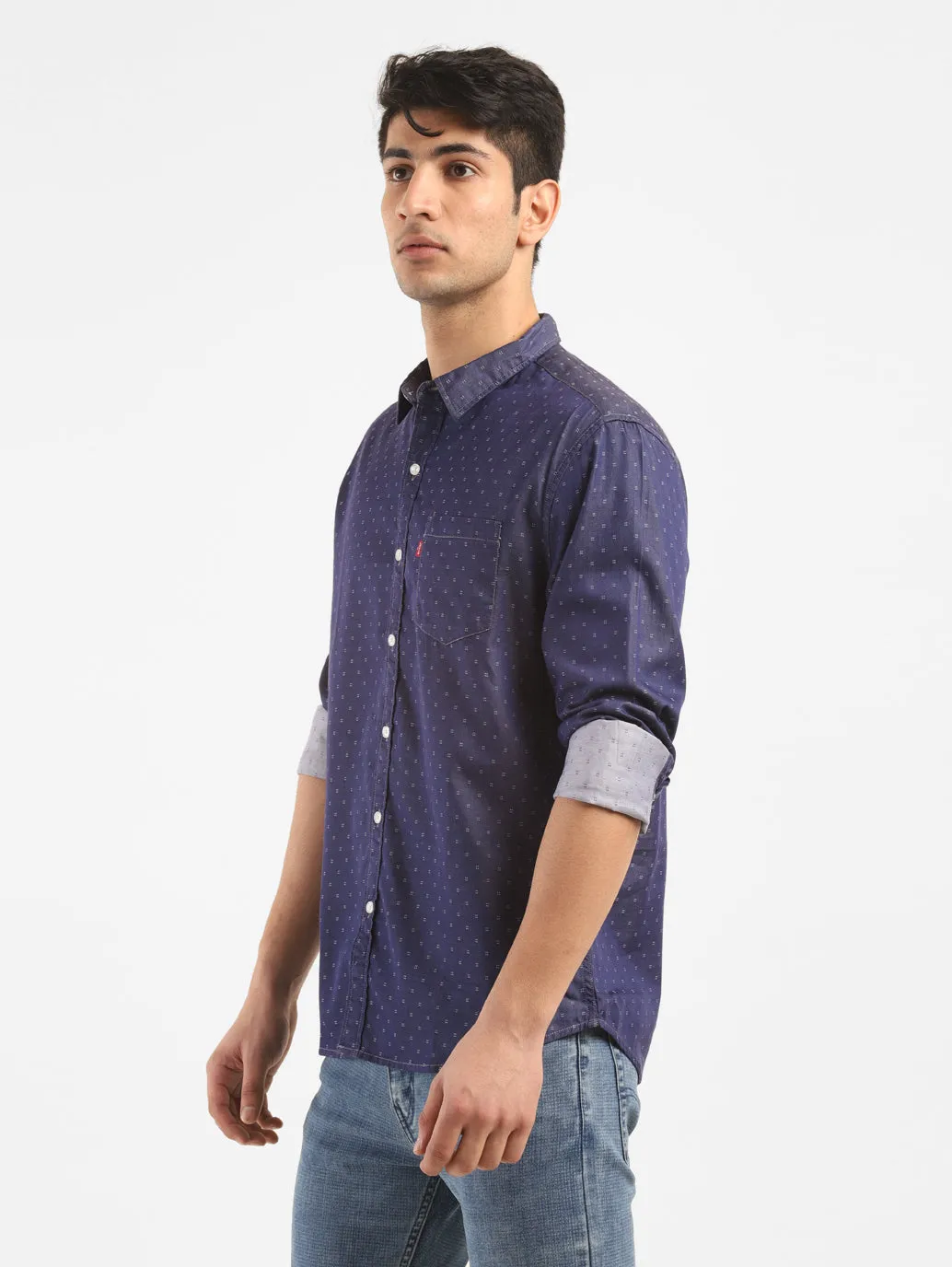 Men's Navy Printed Slim Fit Shirt