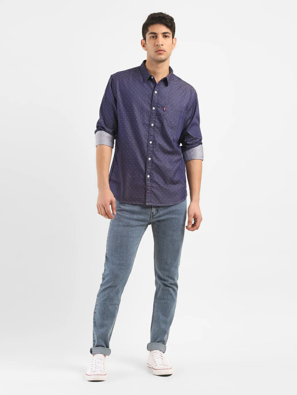 Men's Navy Printed Slim Fit Shirt
