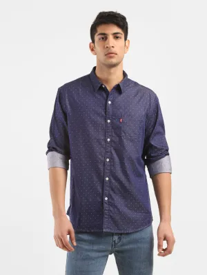 Men's Navy Printed Slim Fit Shirt