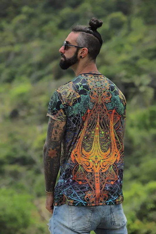 Mens Rave Shirt | Psy Clothing | Sacred Geomery Shirt | Fractal Shirt | Trishul (TS)