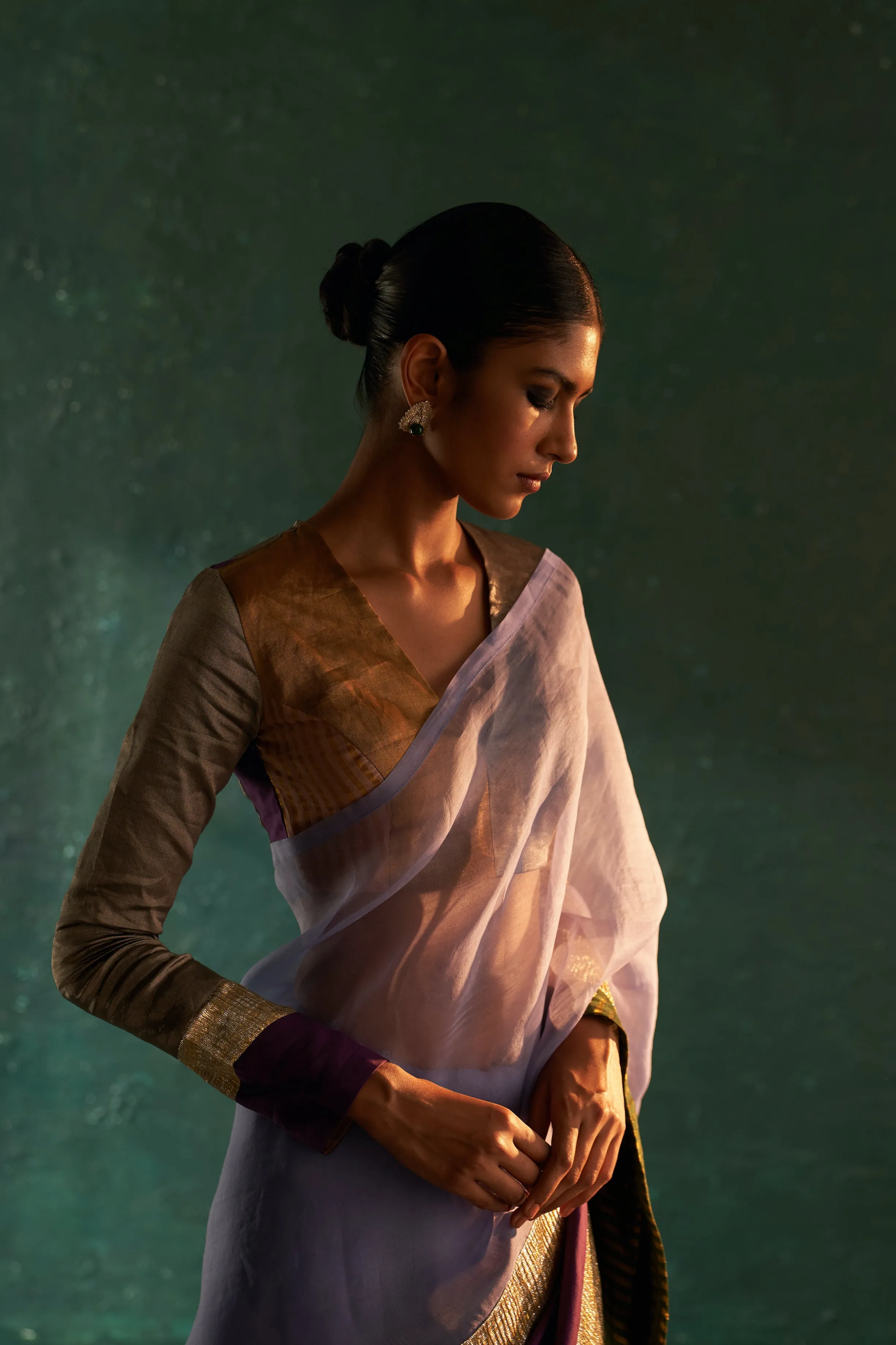Midas Purple Saree with Tissue Blouse- set of 2