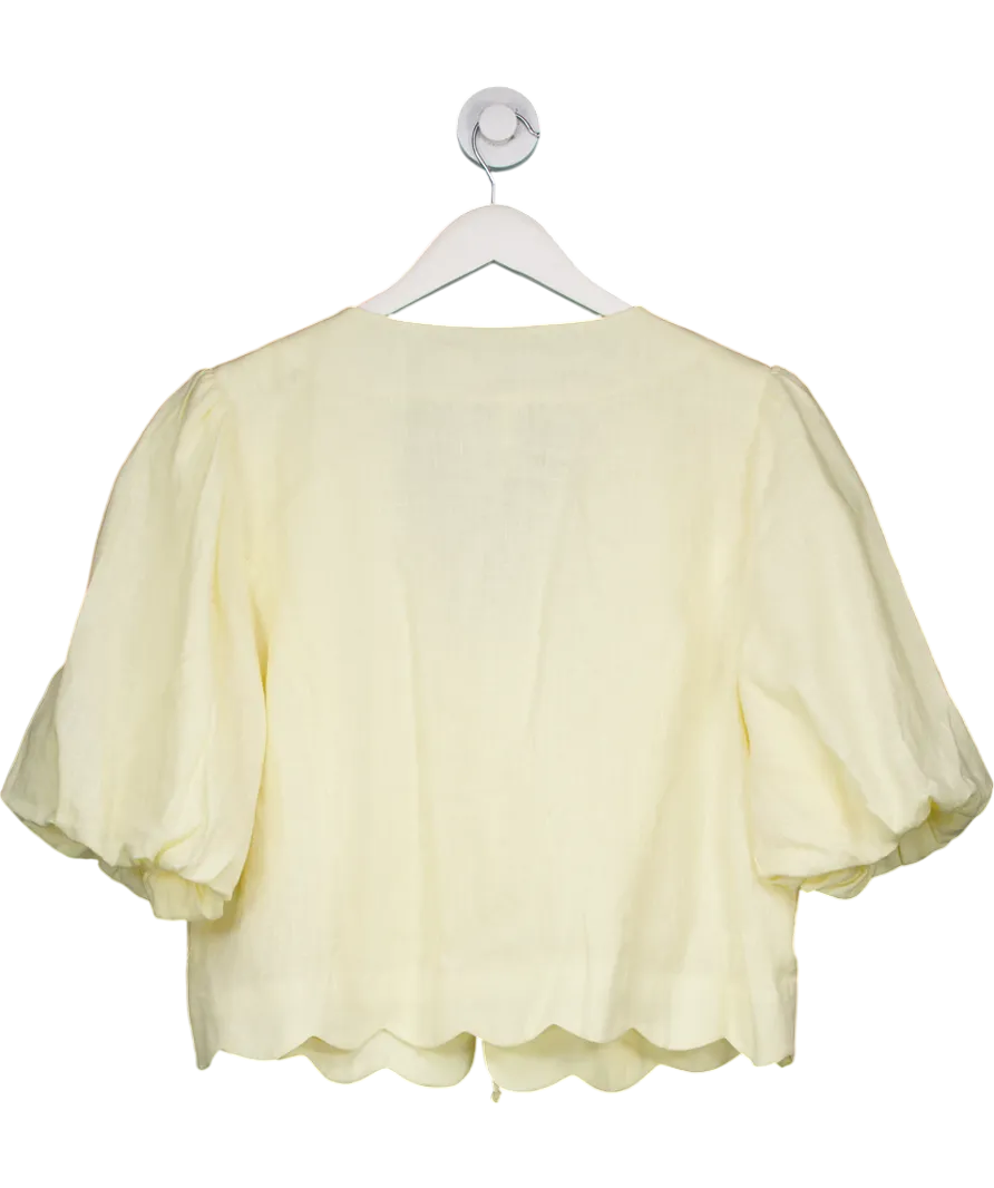 Mint Velvet Yellow Ramie scallop Puff Sleeve Shirt UK XL