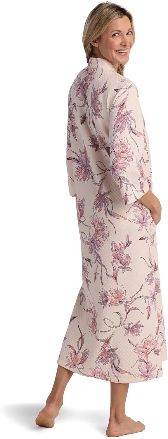 Miss Elaine Women's Long Quilted Robe, Zipper Robe with Long Sleeves and Two Pockets, Sleepwear and Loungewear