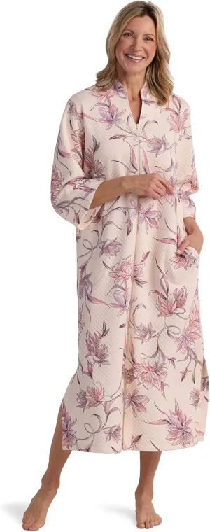 Miss Elaine Women's Long Quilted Robe, Zipper Robe with Long Sleeves and Two Pockets, Sleepwear and Loungewear
