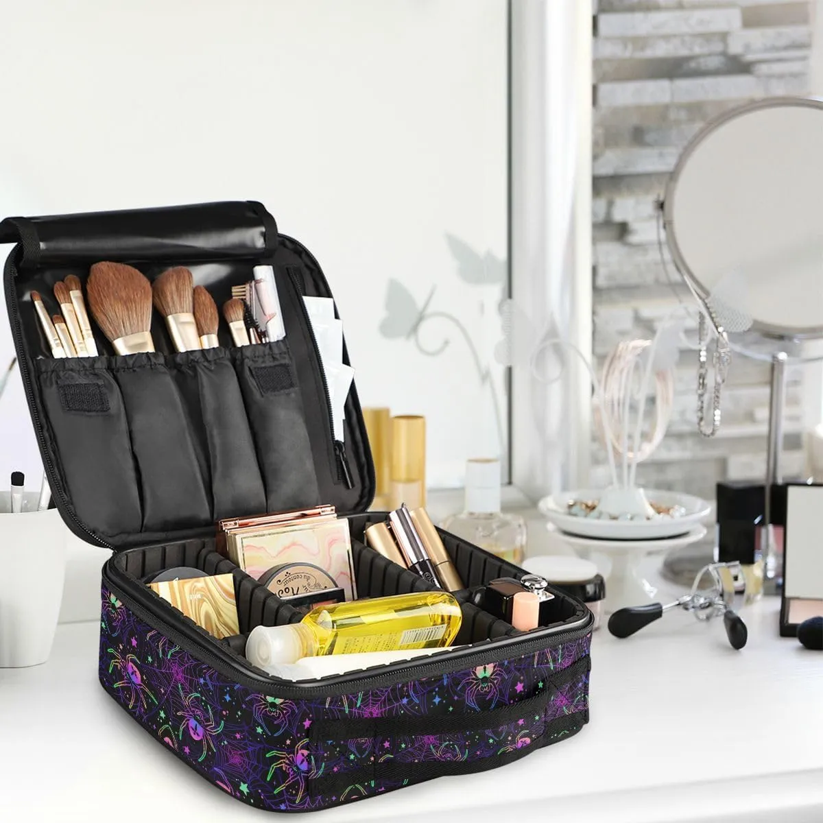 MNSRUU Makeup Bag Multi-colored Spiders Makeup Bag Organizer Travel Cosmetic Bag Portable Large Capacity Toiletry Bag for Women, Make Up Bags with Zipper