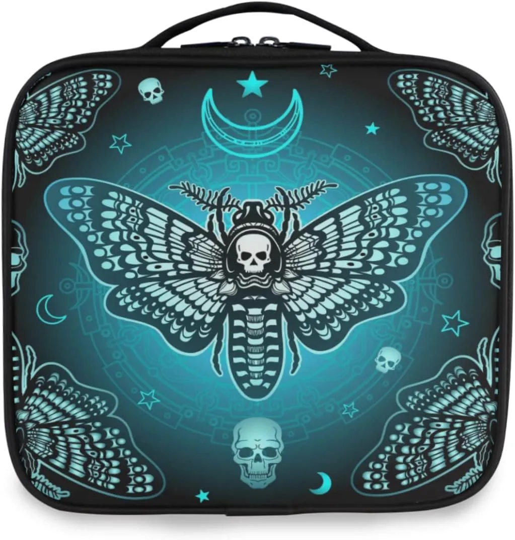 MNSRUU Travel Makeup Bag, Butterfly Skull Makeup Bag Organizer Goth Cosmetic Bag for Women Travel Toiletry Bag with Adjustable Dividers
