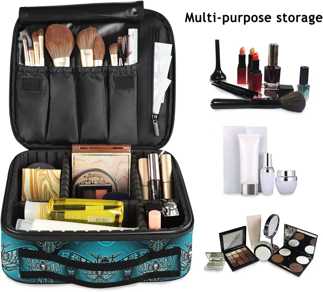 MNSRUU Travel Makeup Bag, Butterfly Skull Makeup Bag Organizer Goth Cosmetic Bag for Women Travel Toiletry Bag with Adjustable Dividers