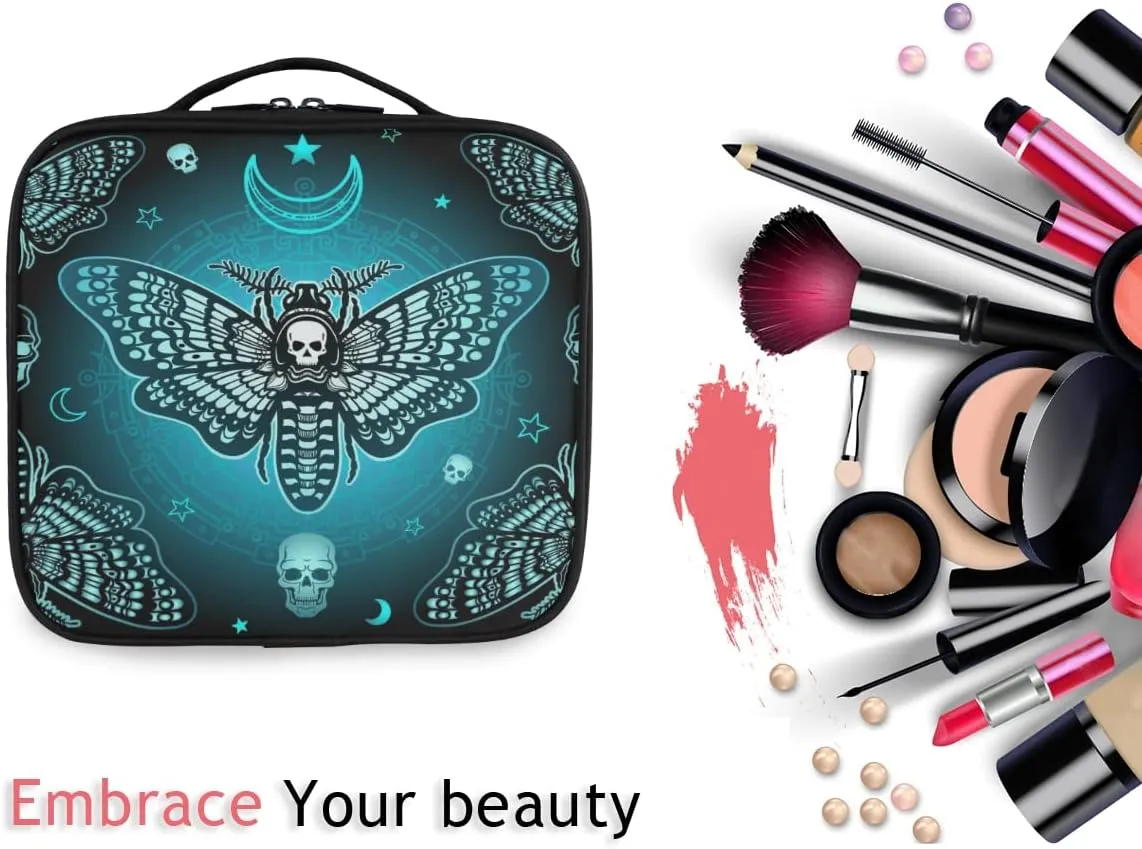 MNSRUU Travel Makeup Bag, Butterfly Skull Makeup Bag Organizer Goth Cosmetic Bag for Women Travel Toiletry Bag with Adjustable Dividers