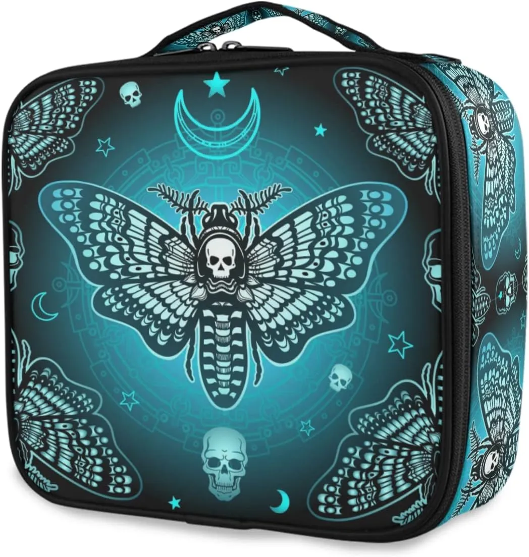 MNSRUU Travel Makeup Bag, Butterfly Skull Makeup Bag Organizer Goth Cosmetic Bag for Women Travel Toiletry Bag with Adjustable Dividers