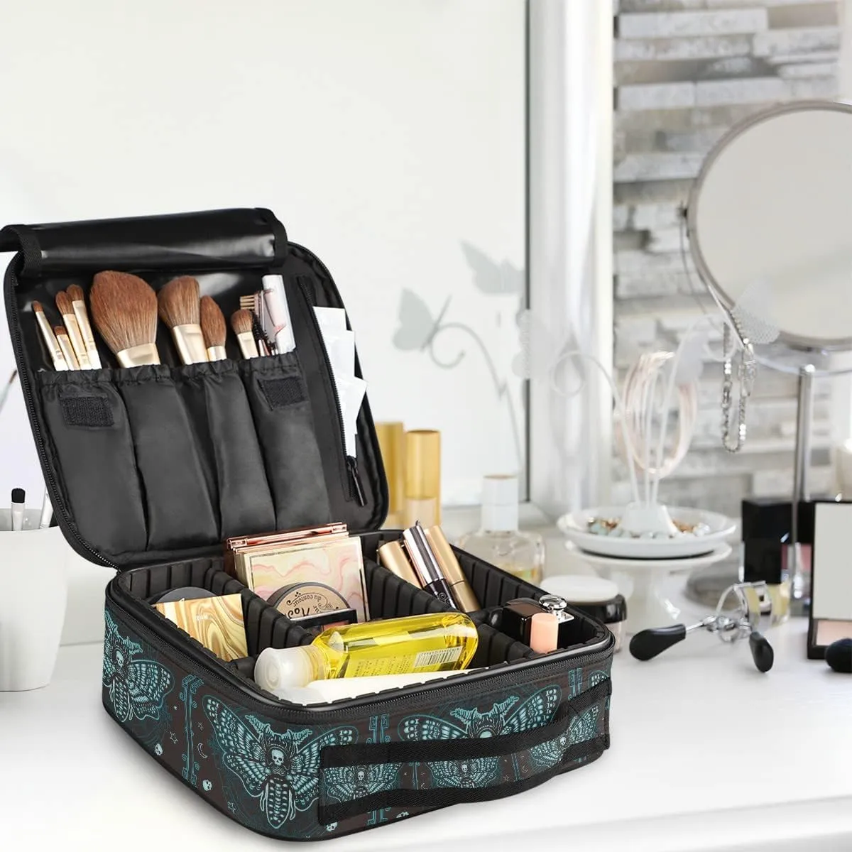 MNSRUU Women Makeup Bag Butterfly Skull Mysticism Makeup Bag Organizer Travel Cosmetic Bag for Teenage Girl Clear Make Up Bags with Zipper