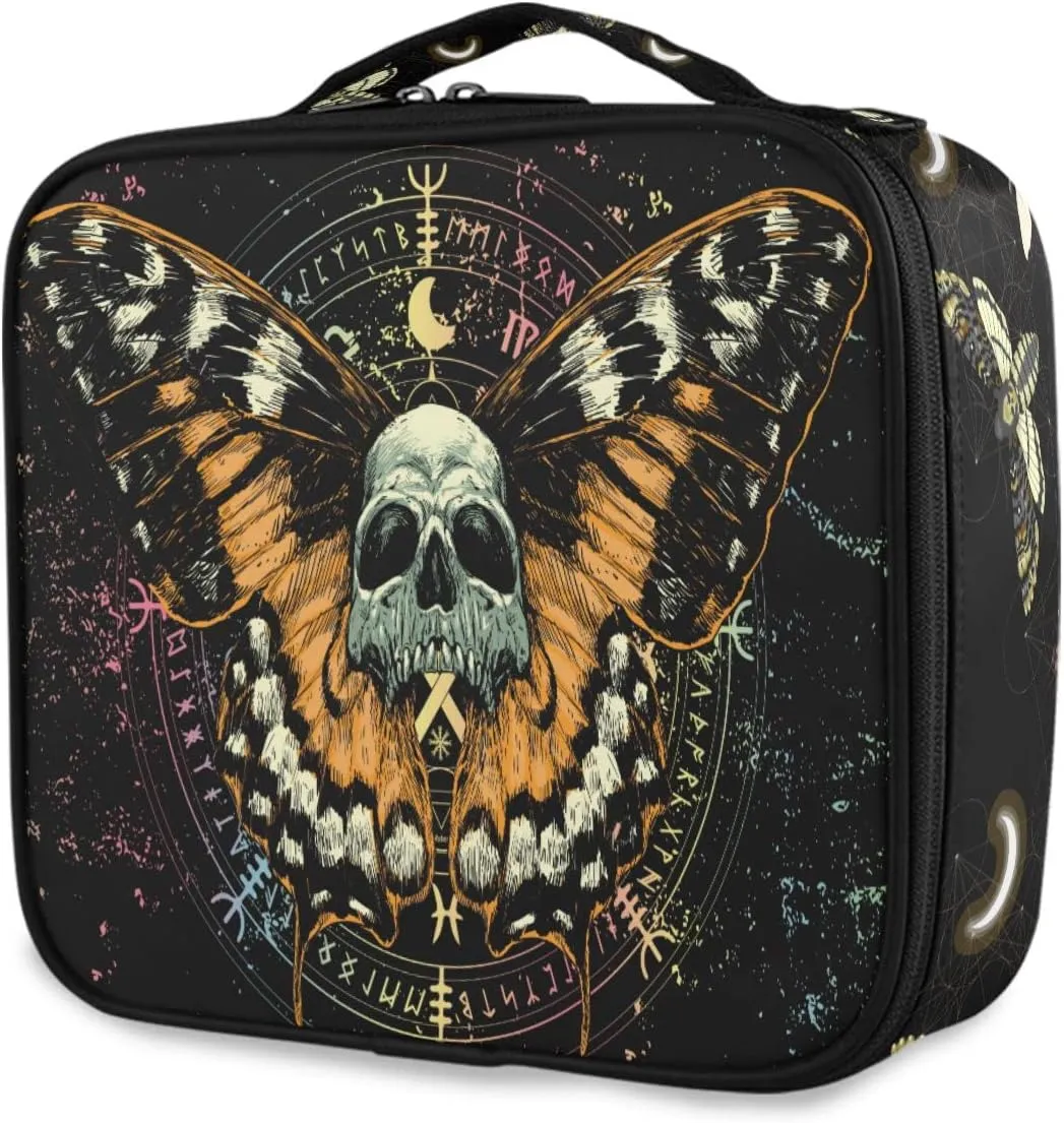 MNSRUU Women Makeup Bag Mysterious Skull Horoscope Death Moth Butterfly Makeup Bag Organizer Travel Cosmetic Bag for Teenage Girl Clear Make Up Bags with Zipper