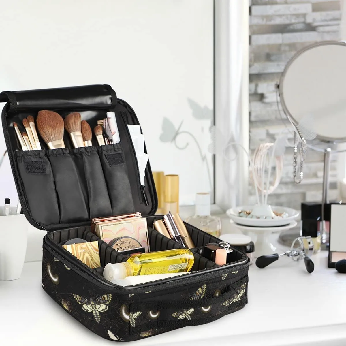 MNSRUU Women Makeup Bag Mysterious Skull Horoscope Death Moth Butterfly Makeup Bag Organizer Travel Cosmetic Bag for Teenage Girl Clear Make Up Bags with Zipper
