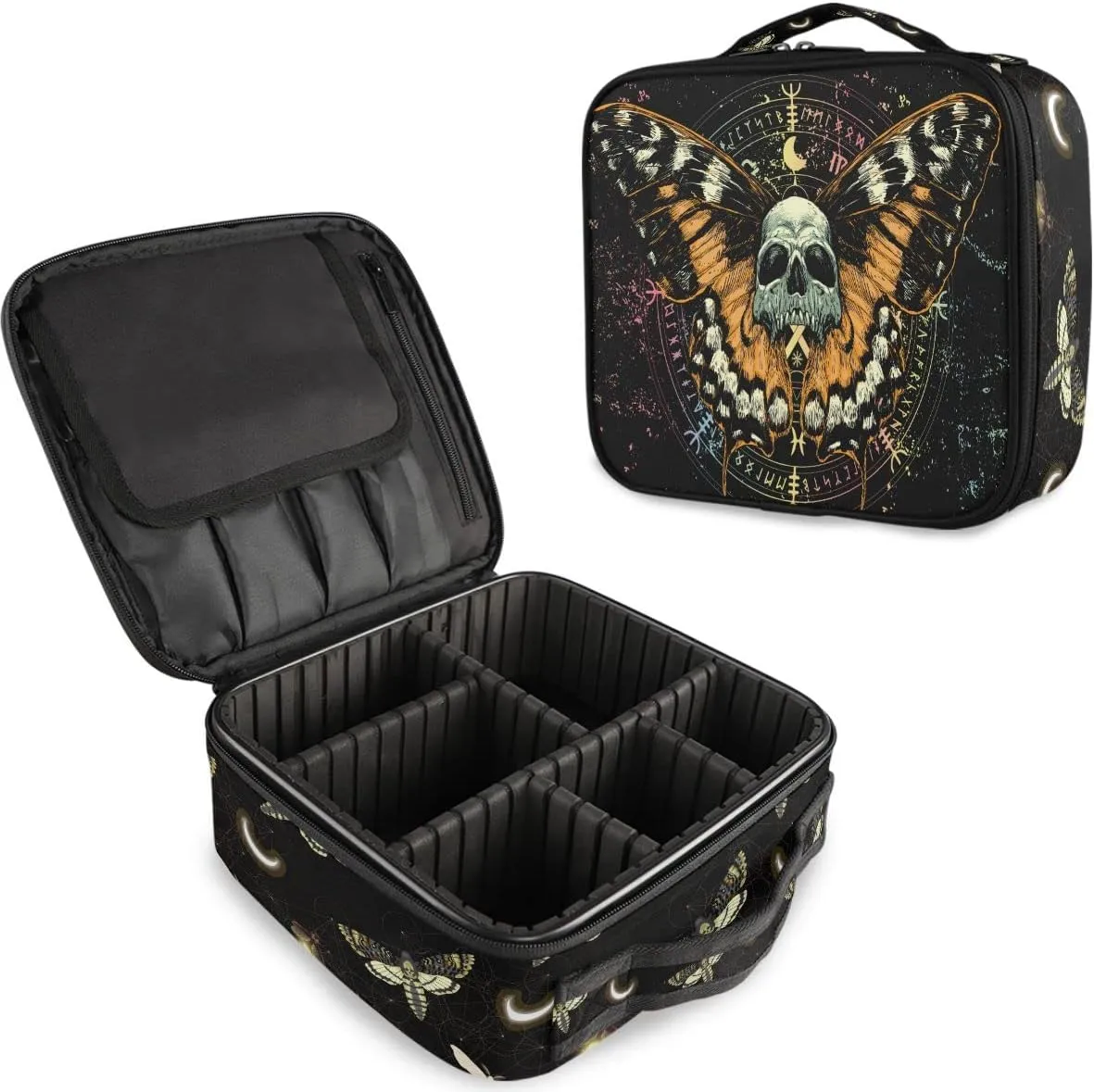 MNSRUU Women Makeup Bag Mysterious Skull Horoscope Death Moth Butterfly Makeup Bag Organizer Travel Cosmetic Bag for Teenage Girl Clear Make Up Bags with Zipper