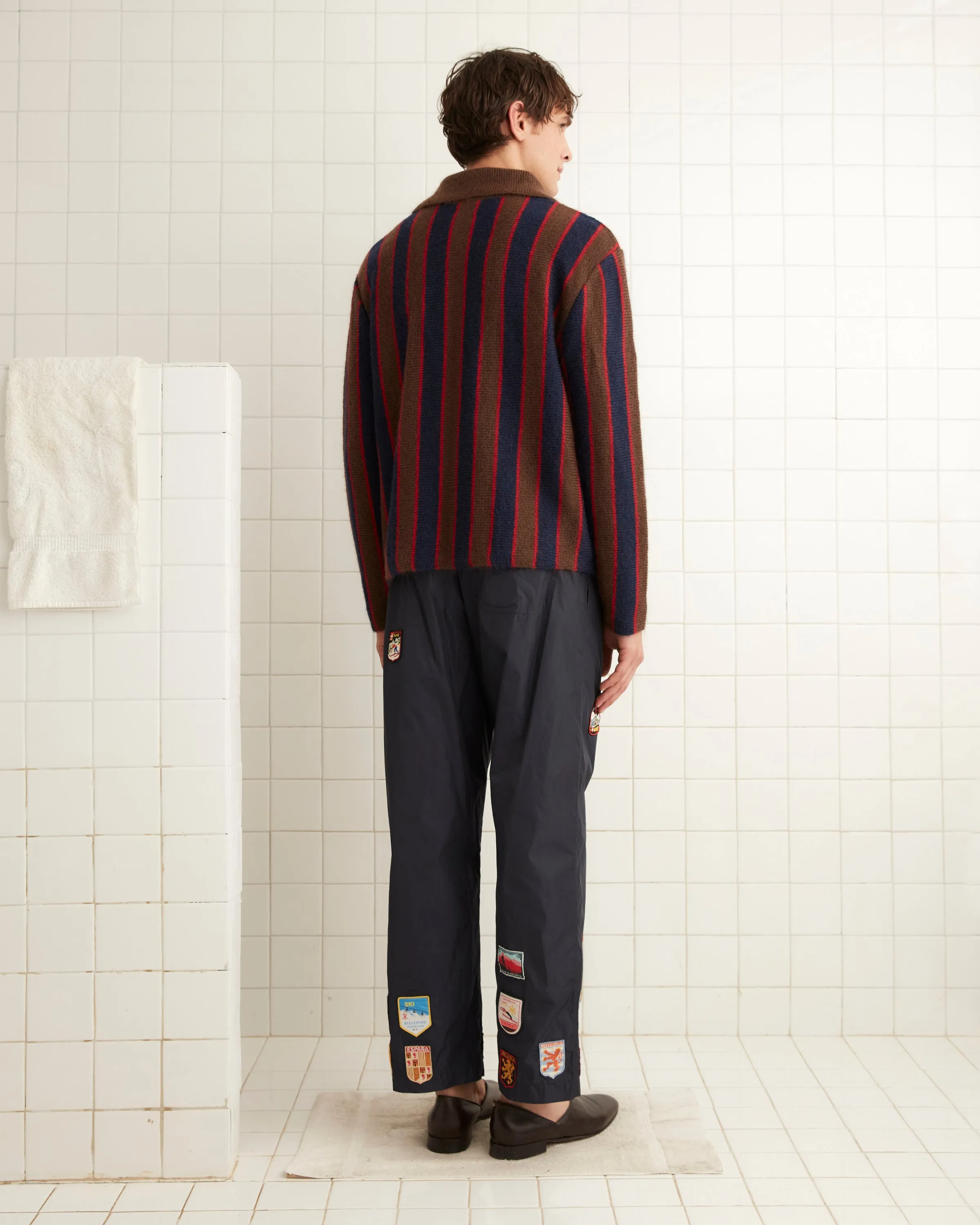 Mohair Stripe Cardigan - Navy/Brown