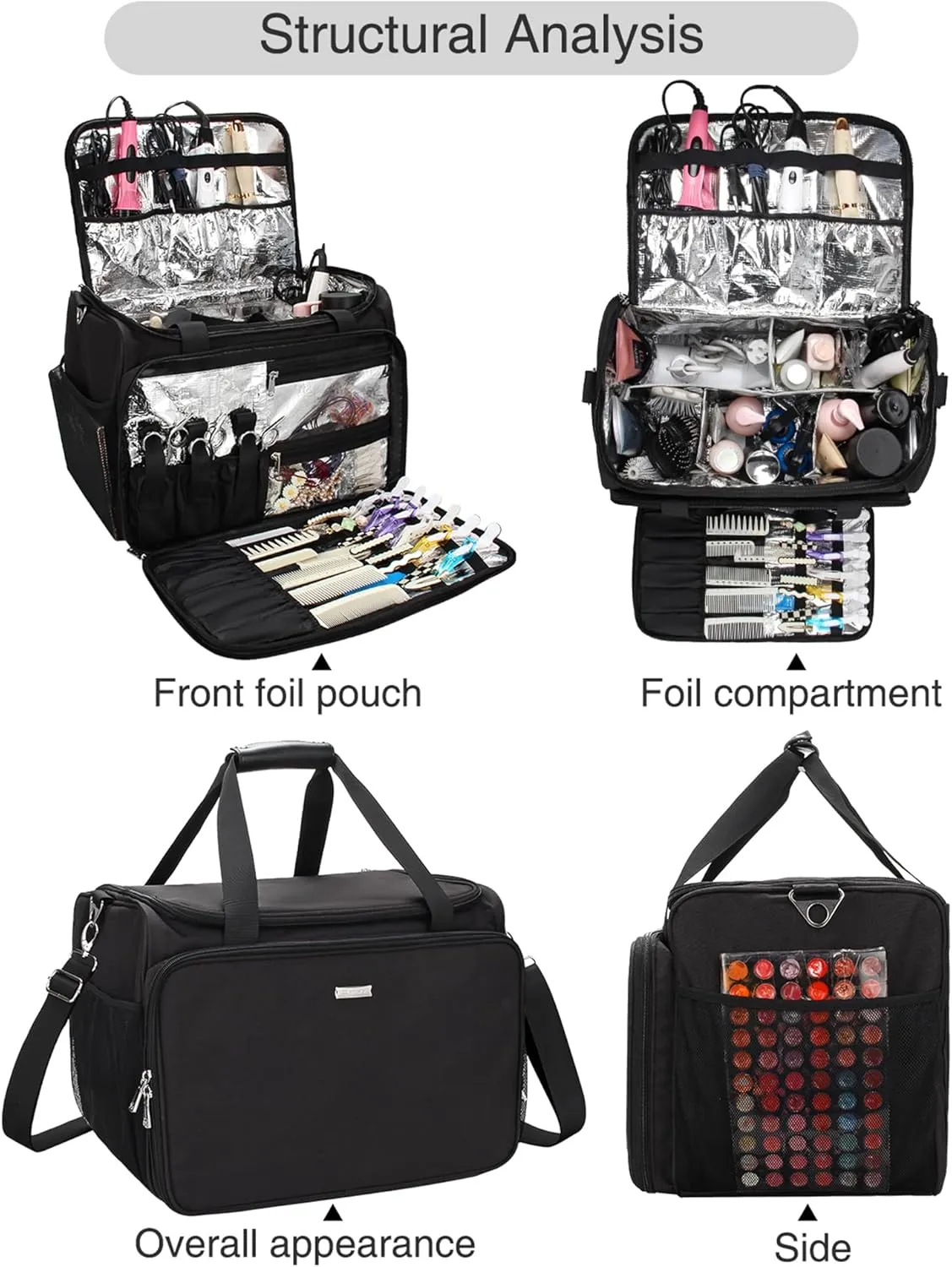 MONSTINA Rolling Makeup Train Case with Four Small Makeup Bag  Professional Hairdressing Bag,Makeup Case for Hairstylist,Makeup Artist Trolley Travel Makeup Case with Adjustable Divider (Black)
