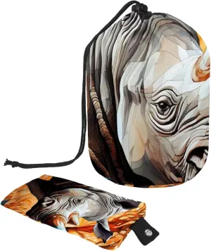 Mosaic Rhino 1 Travel Cosmetic Bags Makeup Bag for Women, Foldable Drawstring Travel Cosmetic Bags, Portable Toiletry Bucket Bag